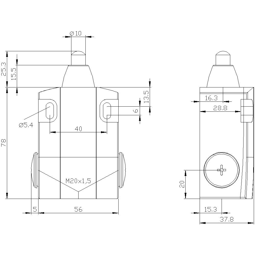 Siemens 3SE51220BC02 3SE5122-0BC02 Positionsschalter 6A Kuppenstößel, Edelstahlstößel IP66, IP67 1St.