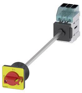 Ein Schalter mit rotem Hebel und gelber Basisplatte, befestigt an einem grauen elektrischen Bauteil. Ideal für industrielle Anwendungen.
