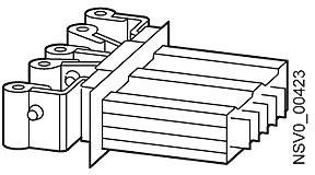 Technische Zeichnung eines Steckverbinders, Typ NSV0_00423, mit mehreren Stiften und einem Befestigungselement.