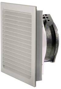 Bild eines rechteckigen Lüftungsgitters mit integriertem Ventilator, montierbar an einer Wand oder einem Gehäuse.
