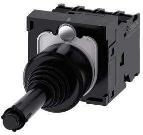 Ein schwarzer Joystick-Schalter mit langem Griff und quadratischer Basis, geeignet für industrielle Steuerungsanwendungen.