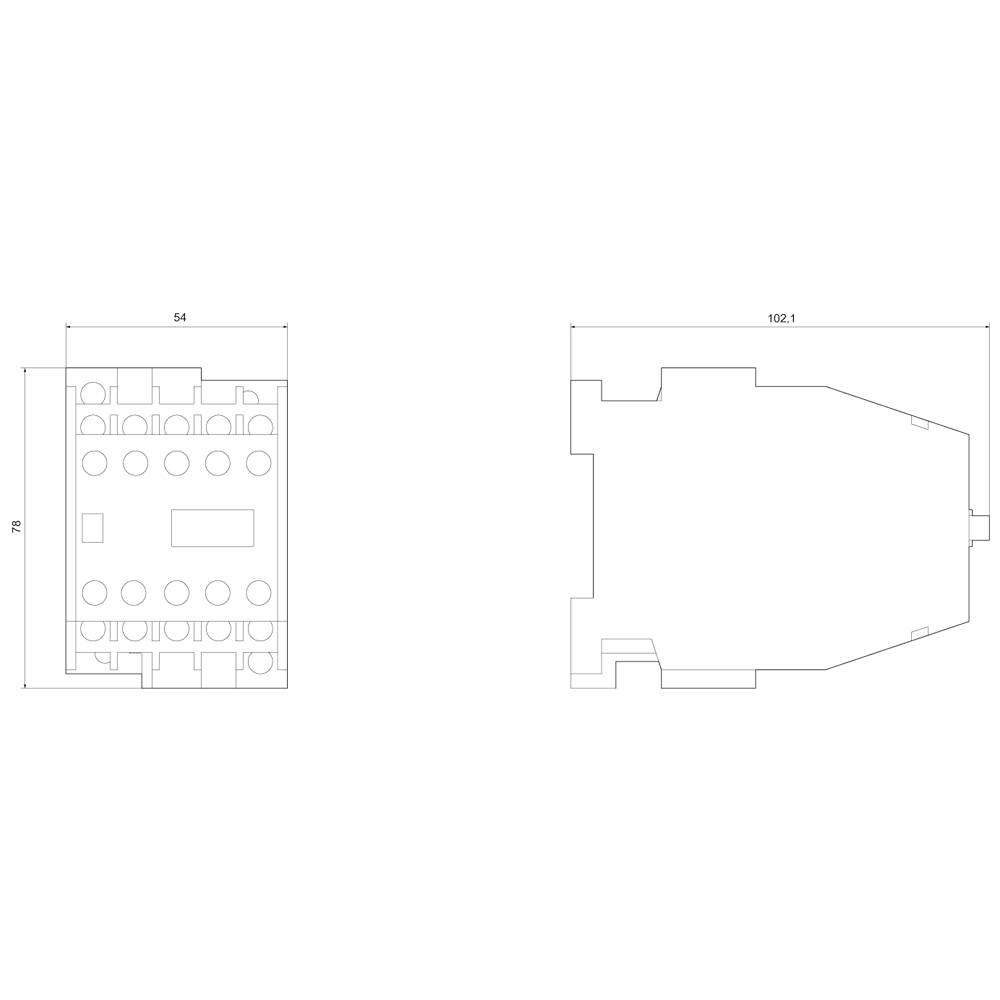 'Abmessungen einer elektronischen Komponente' zeigt technische Zeichnung von zwei Ansichten: 54x78 mm und 102,1 mm in der Breite.