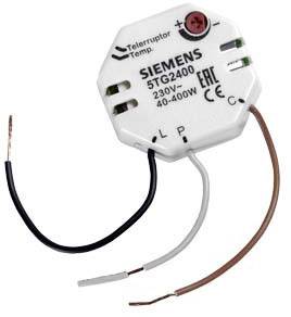 Ein elektrisches Gerät von Siemens, Modell 5TG2400, mit drei angeschlossenen Kabeln. Es ist für 230V, 40-400W ausgelegt.
