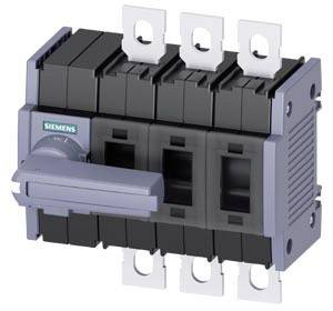 Ein elektrischer Schalter von Siemens mit einem Hebel an der linken Seite, umgeben von Metallanschlüssen, wahrscheinlich für industrielle Anwendungen.