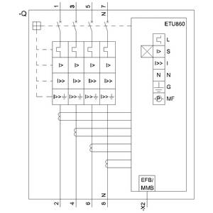 Schaltplan eines ETU860-Systems mit Anschlüssen und Schaltkreisen. Label und Kabelverbindungen sind dargestellt.