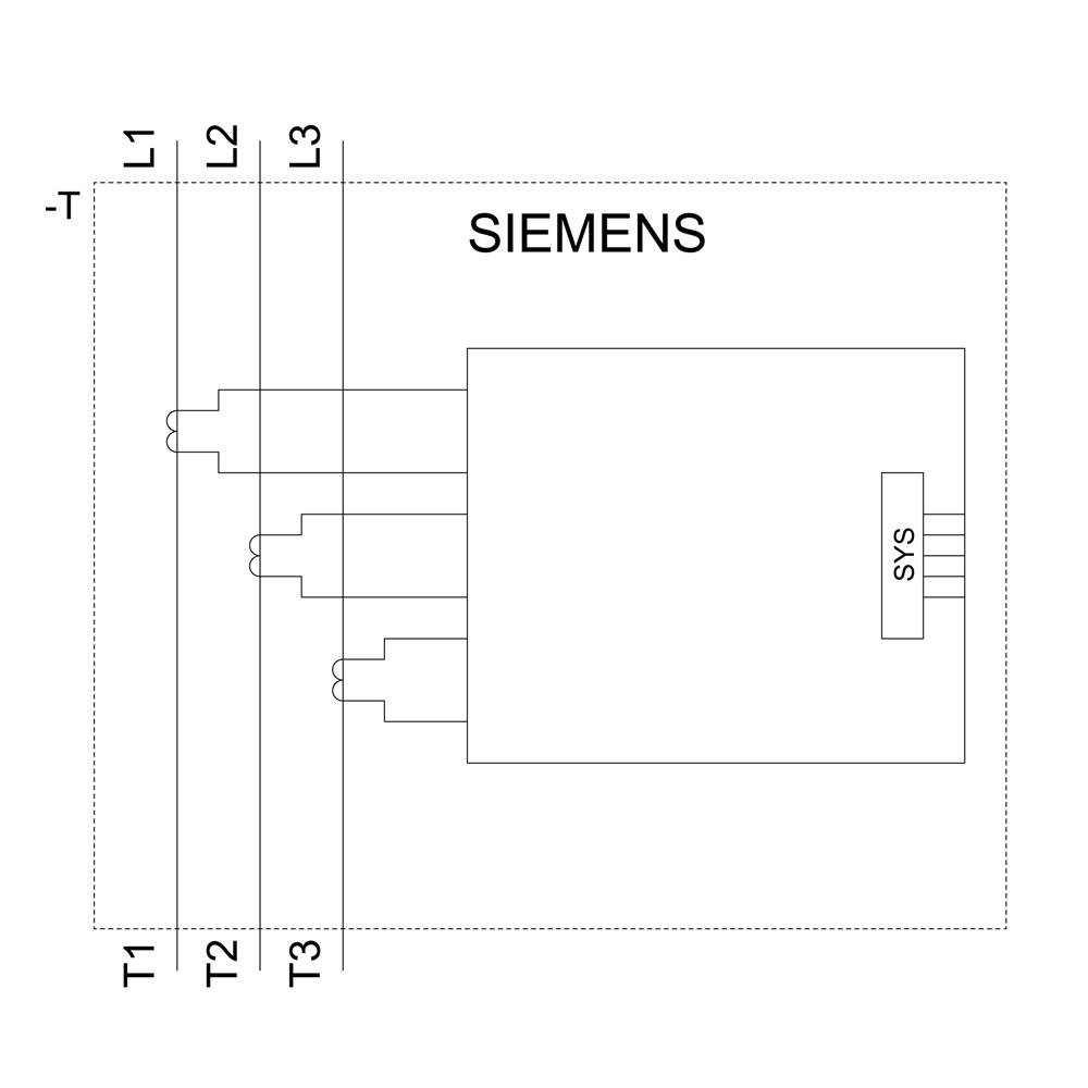 Das Diagramm zeigt eine Schaltung mit Bezeichnung 'Siemens'. Links führen Leitungen L1, L2 und L3 zur Komponente SYS.