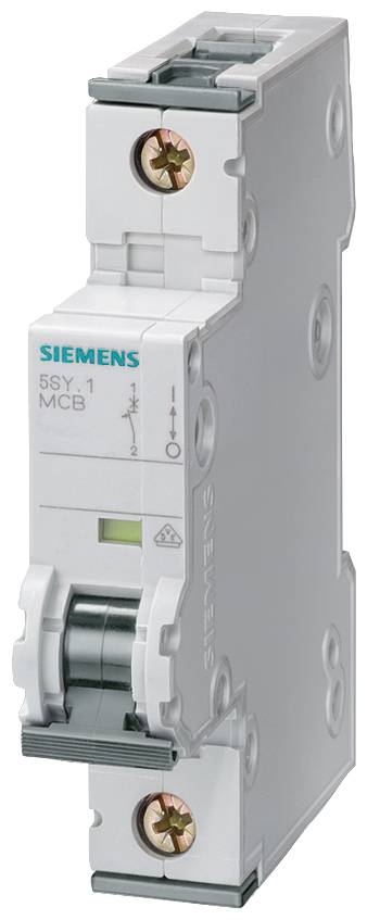 Ein weißer Siemens-Leitungsschutzschalter mit grüner Anzeige.