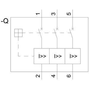 Diagramm einer elektrischen Schaltung mit drei parallel geschalteten Schaltern, beschriftet mit den Nummern 1 bis 6.