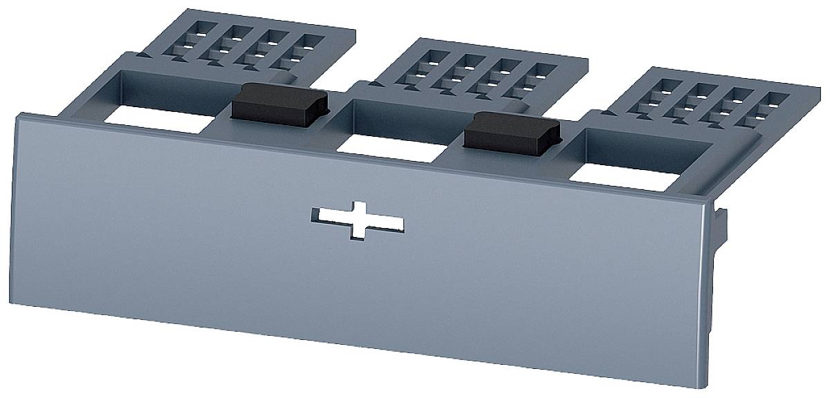 Ein hellblauer, rechteckiger Kunststoffhalter mit mehreren Öffnungen und zwei Halteclips, geeignet zur Montage oder Befestigung.