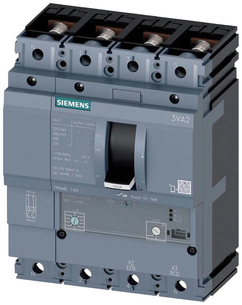 Siemens 3VA2163-6HK42-0AA0 Leistungsschalter 1 St. Einstellbereich (Strom): 25 - 63 A Schaltspannung (max.): 690 V/AC (B x H x T) 140 x 181 x 86 mm