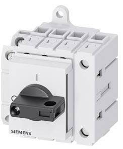 Ein grauer Siemens-Leistungsschalter mit schwarzem Schalterhebel, bereit zur Installation in einem elektrischen Schaltschrank.