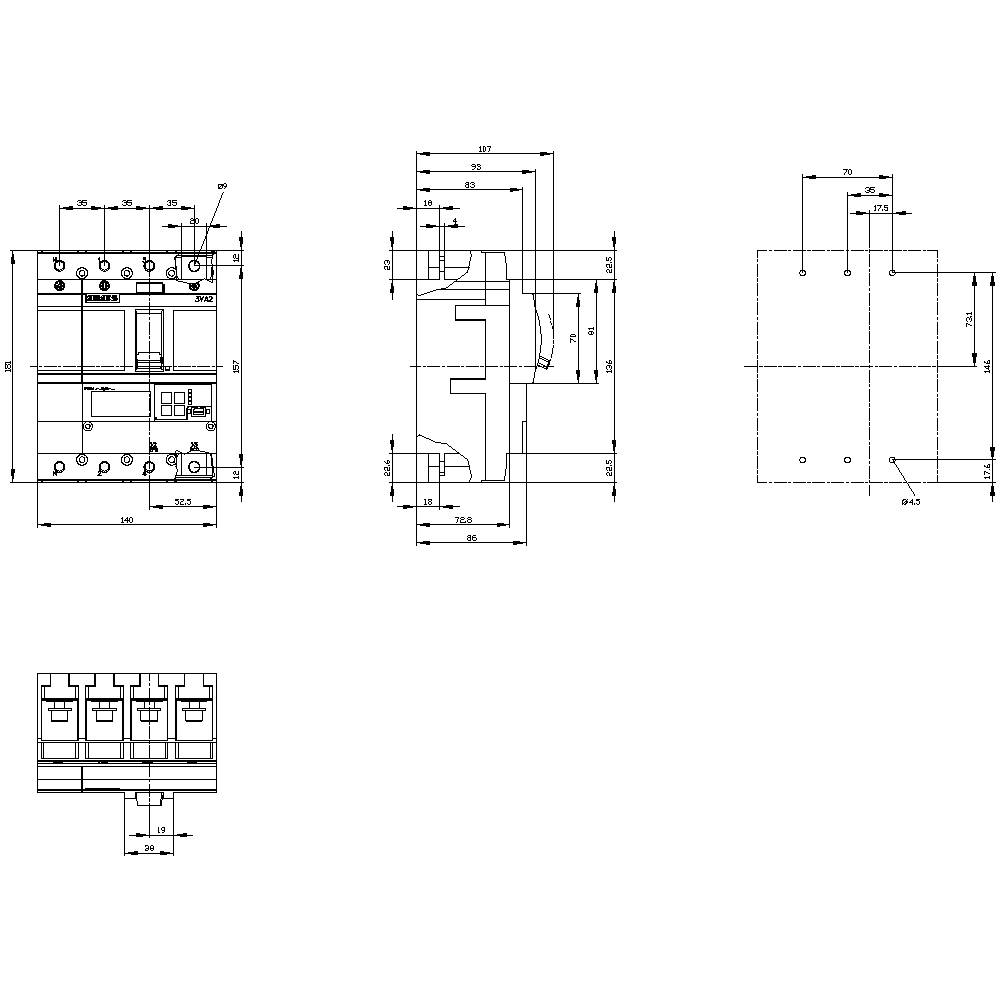 Siemens 3VA2163-8JQ42-0AA0 Leistungsschalter 1 St. Einstellbereich (Strom): 25 - 63 A Schaltspannung (max.): 690 V/AC (B x H x T) 140 x 181 x 86 mm
