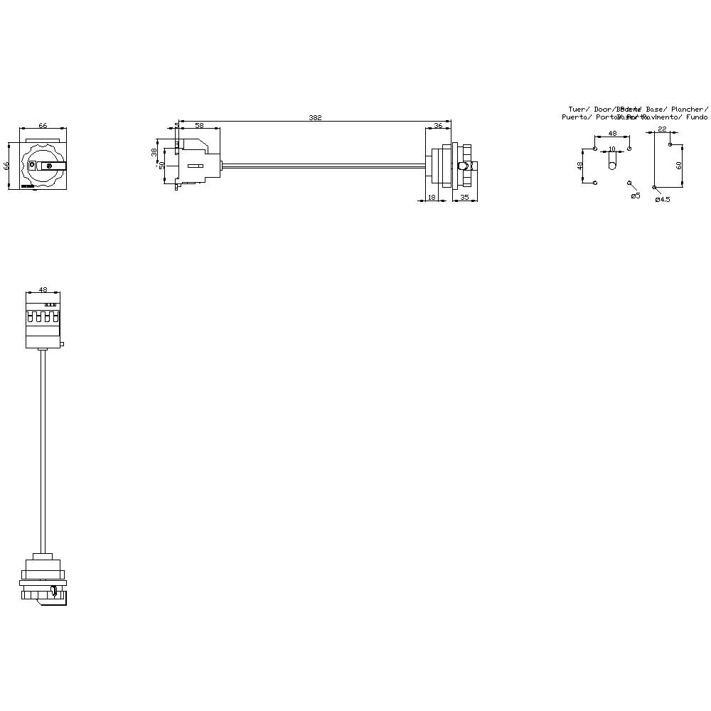 Technische Zeichnung eines Rotors mit Abmessungen und Ansichten. Maße: Länge 360 mm, Durchmesser 48 mm. Enthält Detailansichten und Längenmarkierungen.