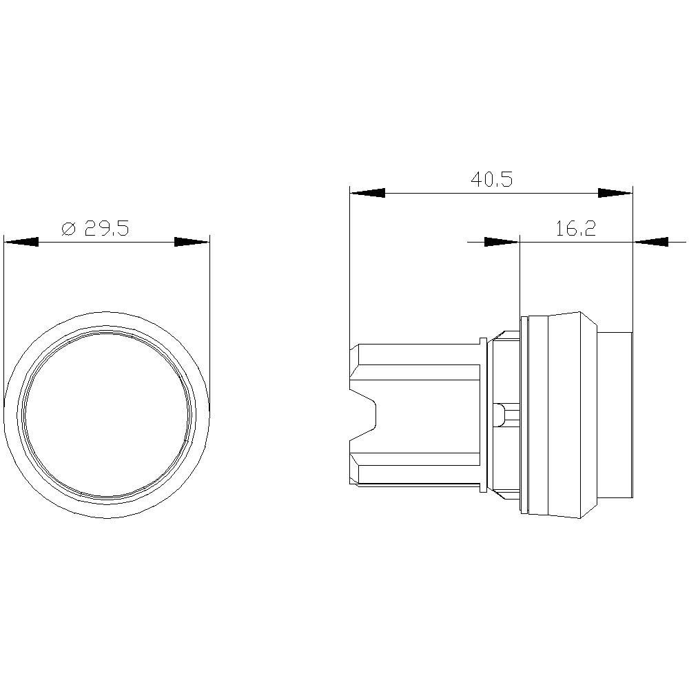 Zeichnung eines technischen Bauteils mit Abmessungen: Durchmesser 29,5 mm, Länge 40,5 mm, Abschnitt 16,2 mm. Seiten- und Vorderansicht.