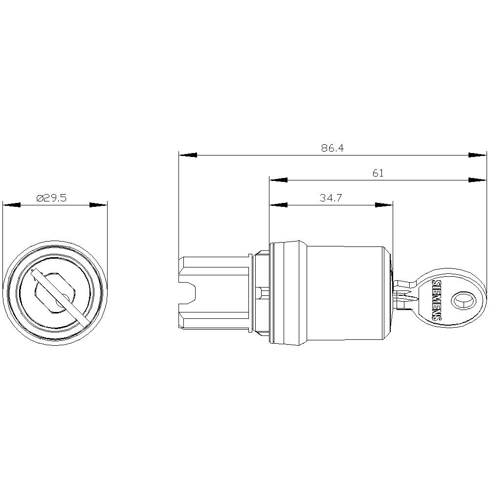 Siemens 3SU10005BF210AA0 3SU1000-5BF21-0AA0 Schlüsselschalter 1 x 90° IP66, IP67, IP69/IP69K 1St.