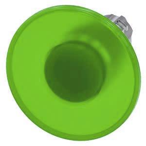Grüner runder Leuchtknopf mit glattem Rand und zentralem Druckmechanismus, meist zur Anzeige eines aktiven Zustands verwendet.
