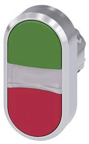 Ein ovaler Lichtschalter mit drei horizontalen Streifen: grün oben, weiß in der Mitte und rot unten.