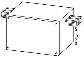 Schwarz-weiß Illustration eines rechteckigen Kastens mit Anschlüssen. Markiert mit 'NSVO_00424'.