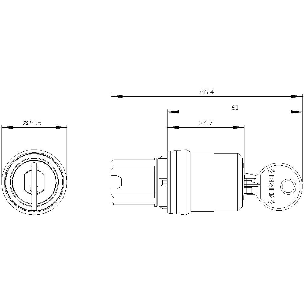 Siemens 3SU10505BP310AA0 3SU1050-5BP31-0AA0 Schlüsselschalter 2 x 45° IP66, IP67, IP69/IP69K 1St.