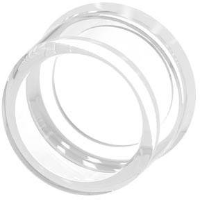 Zwei ineinander verschlungene transparente Ringe, die ein Gefühl von unendlicher Verbindung und Kontinuität darstellen.