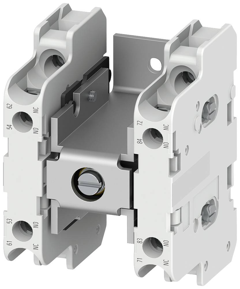 Industriekomponente mit symmetrischem Design, zwei parallelen Schaltern und sichtbaren Schrauben, verwendet für elektrische Anwendungen.