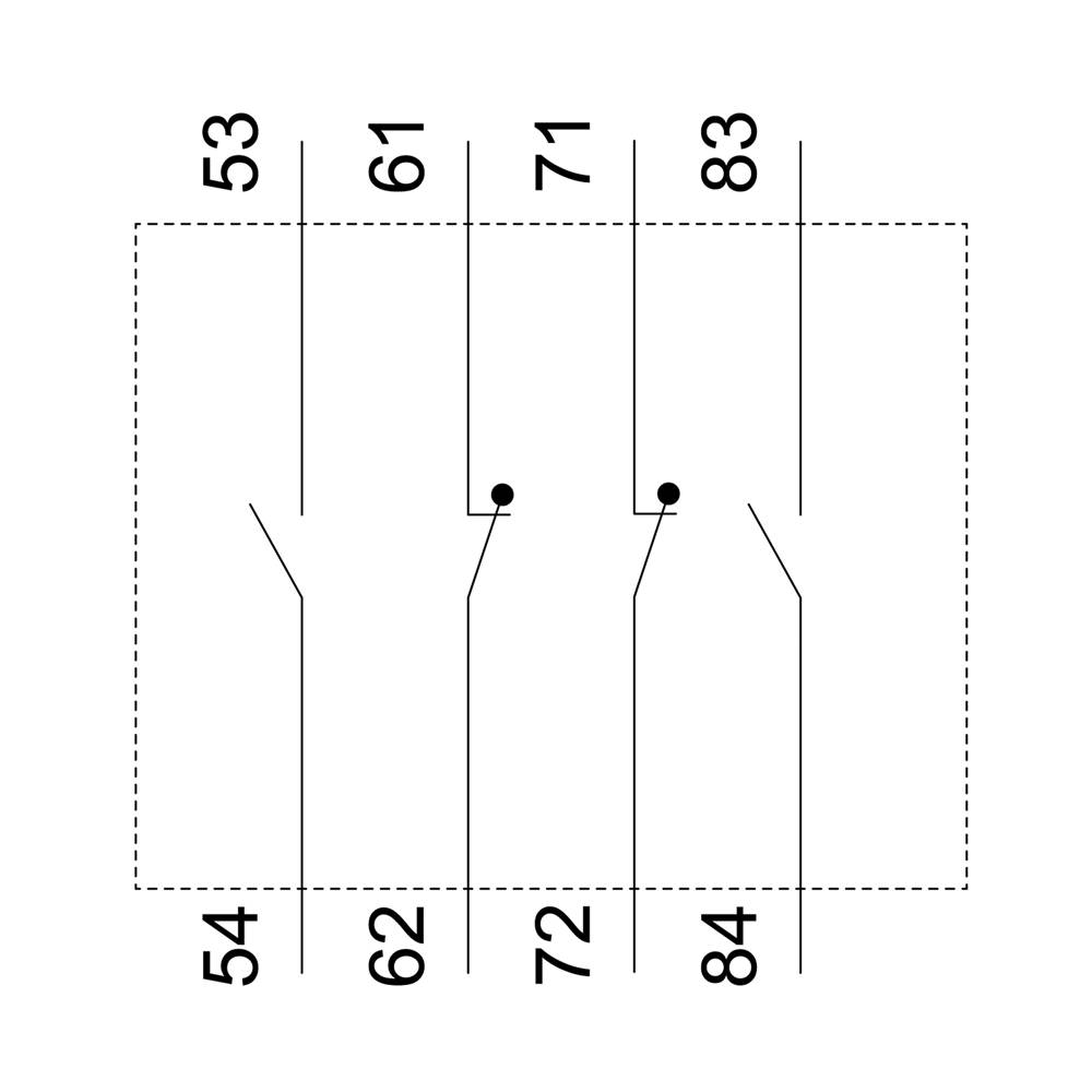 Elektrische Schalttafel zeigt vier Reihen nummerierter Kabelverbindungen: 53-54, 61-62, 71-72, und 83-84.