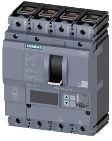 Ein schwarzer und grauer Elektroschutzschalter von Siemens mit mehreren Anschlüssen und Schaltern, geeignet für elektrische Anlagen.