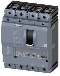 Ein Siemens-Leistungsschalter vom Typ 3VA2 in grau und schwarz, mit grüner Aufschrift und mehreren Anschlüssen oben.