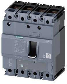 Ein elektrischer Leistungsschalter von Siemens mit mehreren Anschlüssen, Modellnummer 3VA1, zur Sicherung elektrischer Anlagen.