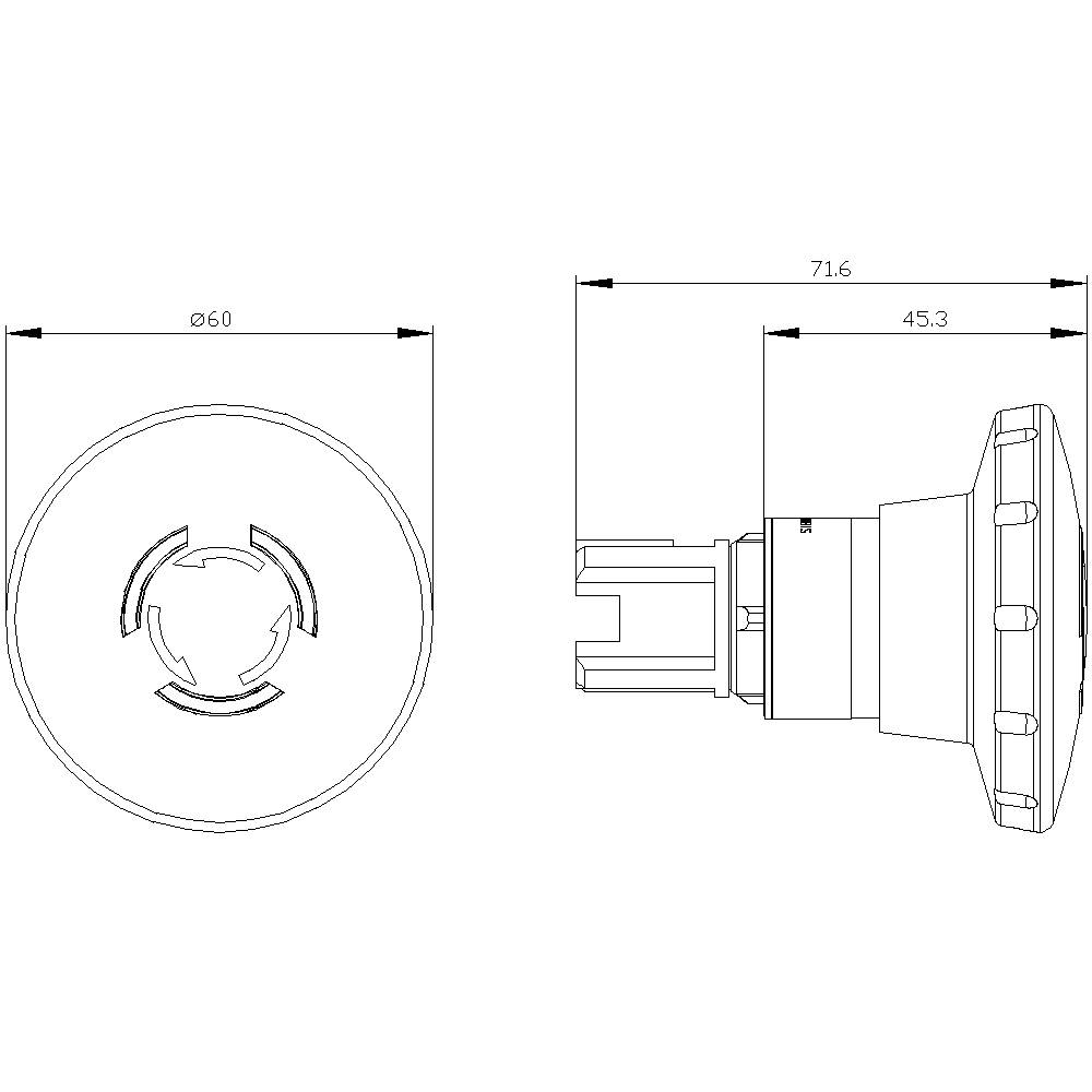 Technische Zeichnung eines zylindrischen Teils mit drei Längenangaben: Durchmesser 60 mm, Länge 71,6 mm, Frontbereich 45,3 mm.