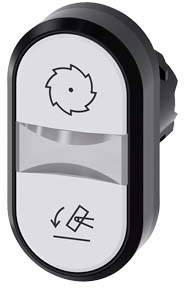 Ein ovaler Schalter mit Symbolen für eine Säge und einen Stecker. Hinweis auf die Bedienung oder Installation eines Geräts.