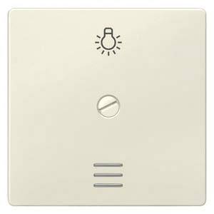 Ein weißer Lichtschalter mit einem Glühbirnensymbol oben. Darunter befindet sich ein kleiner Drehknopf.