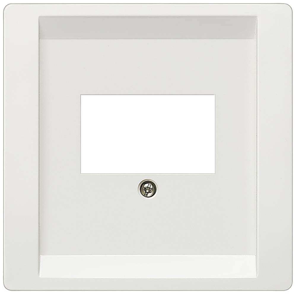 Weißer quadratischer Leerrahmen mit einer zentralen rechteckigen Öffnung und einer kleinen Schraube darunter.