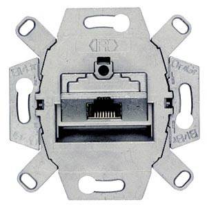 Netzwerkdose aus Metall mit einem RJ45-Anschluss in der Mitte.