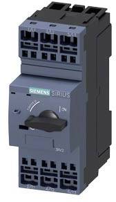 Ein grauer Siemens Sirius Schaltschalter mit mehreren Anschlussklemmen und einem Drehregler zur Steuerung von elektrischen Schaltkreisen.
