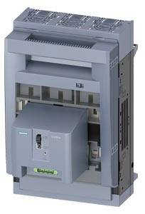 Ein elektrischer Leistungsschalter in einem grauen Gehäuse. Das Gerät hat mehrere Lüftungsgitter und einen Schalter an der Vorderseite.