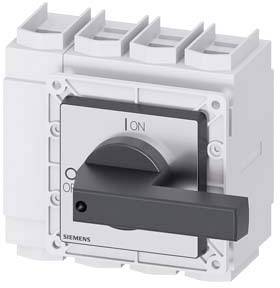 Ein weißer elektrischer Hauptschalter mit einem schwarzen Kippschalter, markiert mit 'ON' und 'OFF'. Herstellerlogo unten links.
