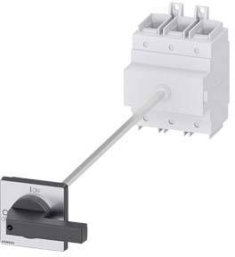 Ein elektrischer Hauptschalter mit Drehgriff, montiert auf einem weißen Schalteinheitensockel. Schalter auf '0' Position.