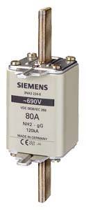 'Sicherung Siemens 690V, 80A, NH2 GG, Made in Germany' mit zwei Kupferkontakten.