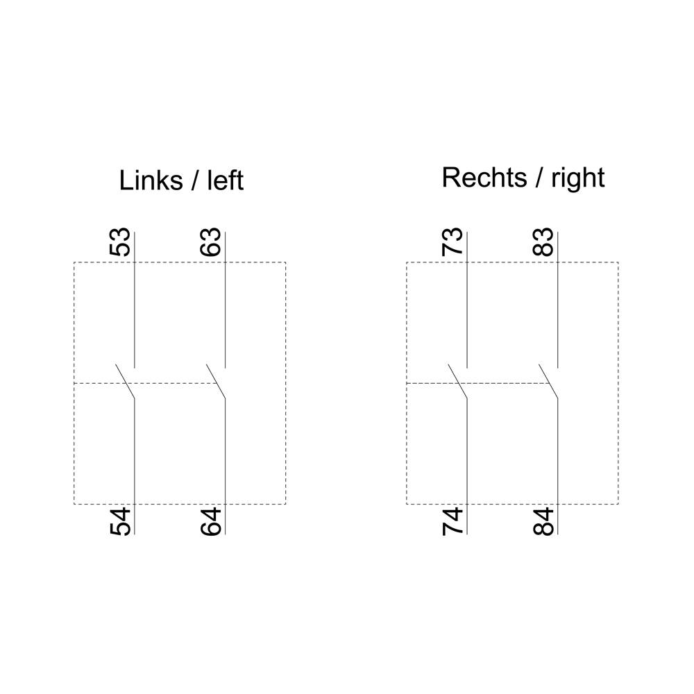 'Links/left' zeigt Zahlen 53, 54, 63, 64. 'Rechts/right' zeigt Zahlen 73, 74, 83, 84. Linien verbinden die Zahlen in jedem Bereich.