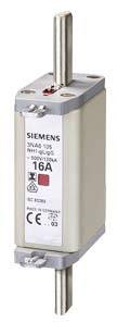 Sicherungsautomat Siemens 3NA3 125, 16A, 690V/500V AC. Weiße Blende mit technischer Beschriftung. Metallkontakte oben und unten.