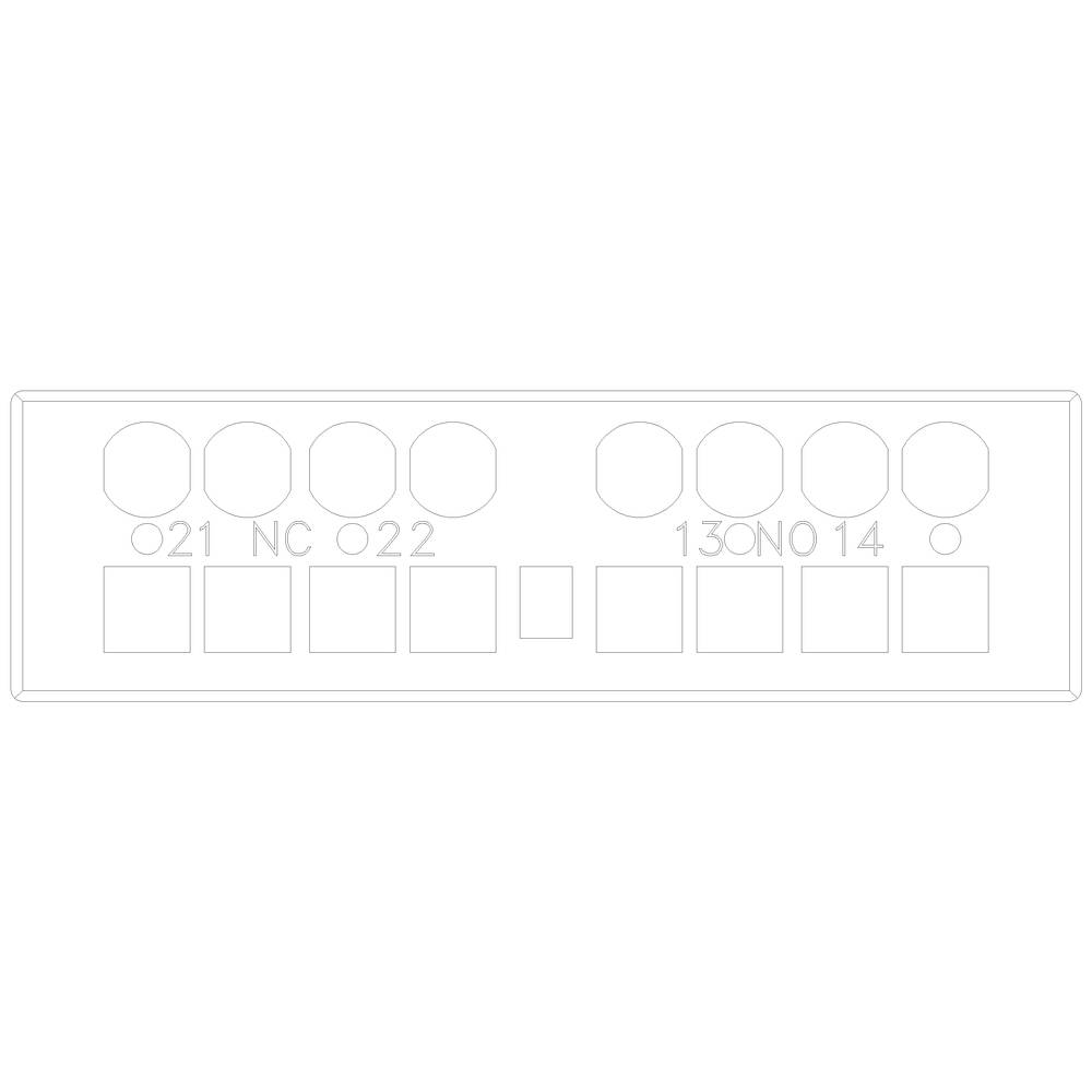 Schaltplan-Layout mit sechzehn kreisförmigen und rechteckigen Aussparungen, beschriftet mit Zahlen und Buchstaben wie 021, NC, 022.