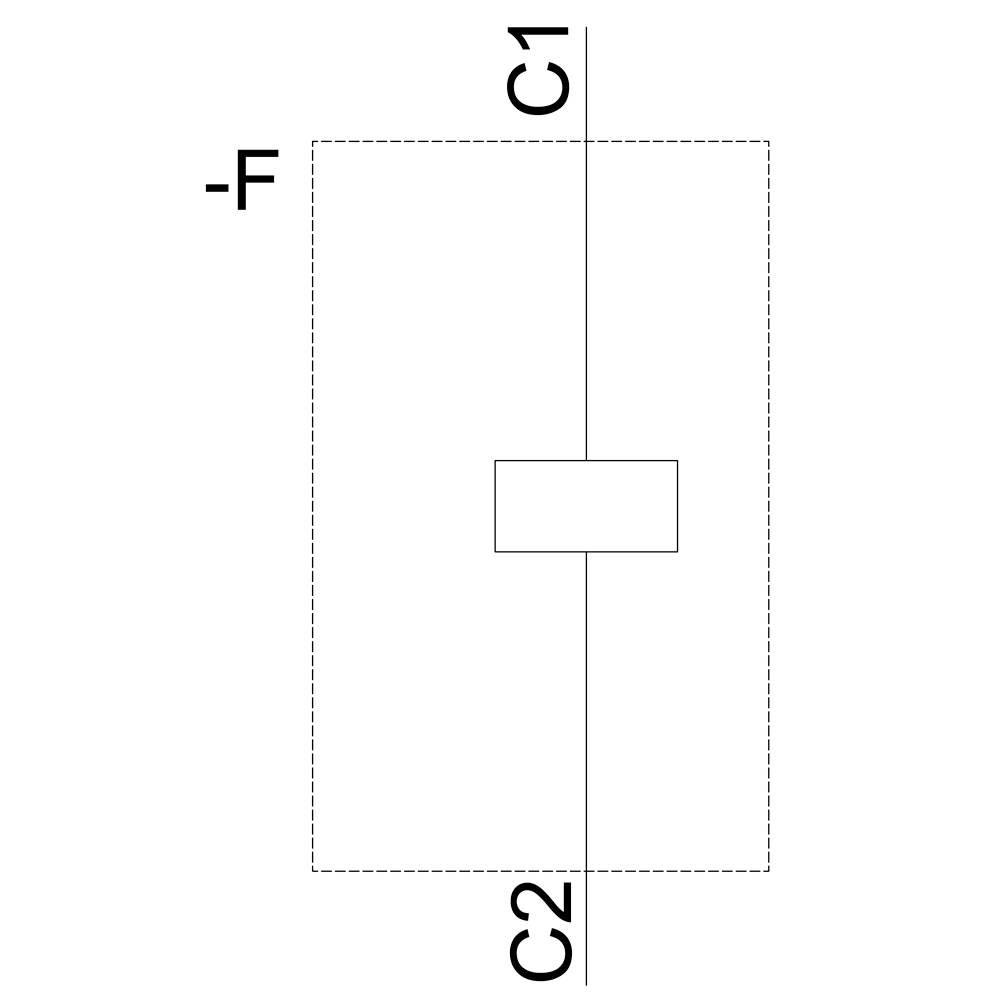 'F' zeigt Kraft, 'C1' und 'C2' markieren Punkte auf einer vertikalen Linie durch ein Rechteck. Dargestellt ist eine mechanische Komponente.