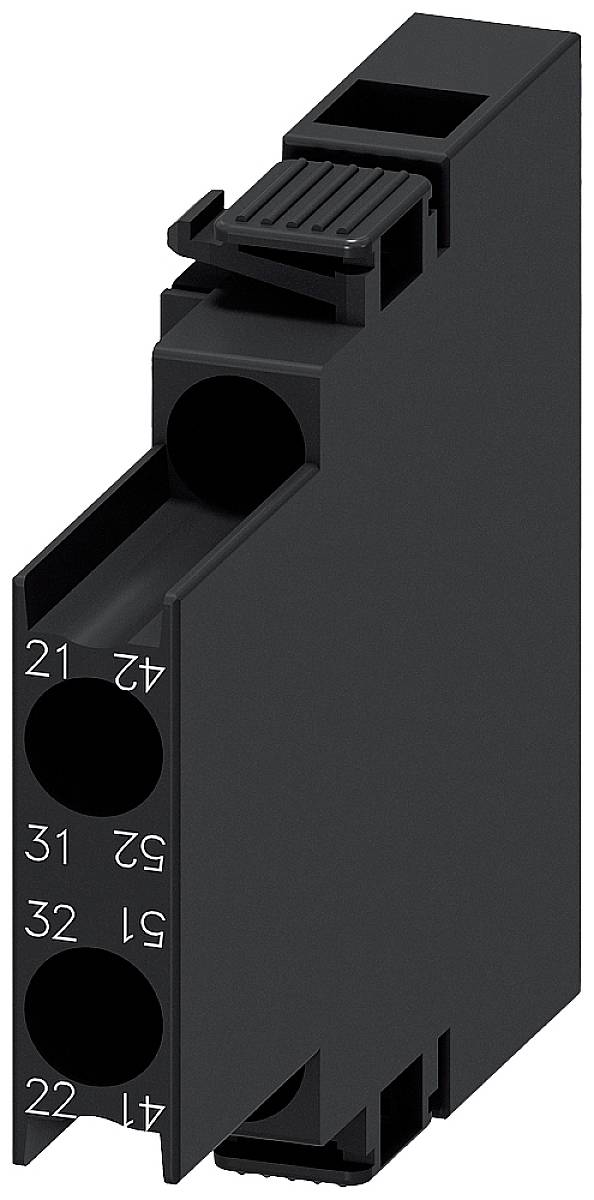 Ein schwarzes elektrisches Hutschienenmodul mit mehreren nummerierten Anschlussklemmen auf der Vorderseite.
