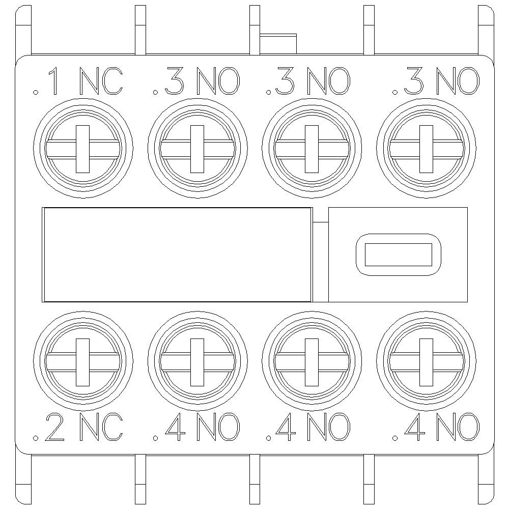 Zeichnung eines elektrischen Steckverbinders mit acht Kontakten, beschriftet mit '.1 NC', '.2 NC', '.3 NO', '.4 NO'.