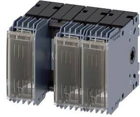 Ein mehrpoliger elektrischer Schalter in einem Industriemodul, bestehend aus mehreren transparenten und schwarzen Segmenten.