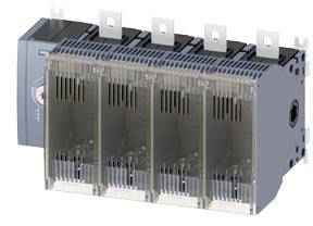 Ein elektrisches Schutzgerät mit vier durchsichtigen Abdeckungen, montiert auf einer dunklen Basis, zeigt technische Komponenten.