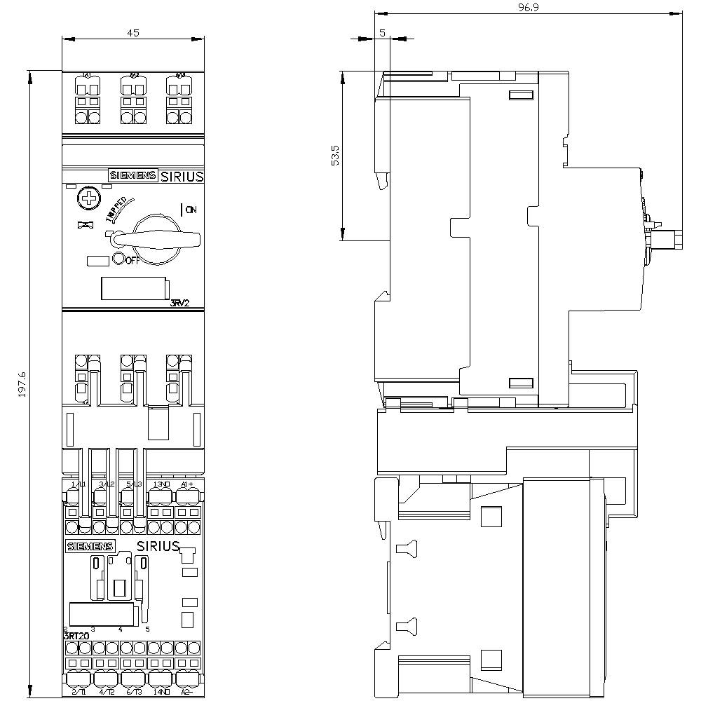 Siemens 3RA2110-1JE16-1BB4 3RA21101JE161BB4 Verbraucherabzweig Motorleistung bei 400V 0.4kW 690V Nennstrom 8.5A