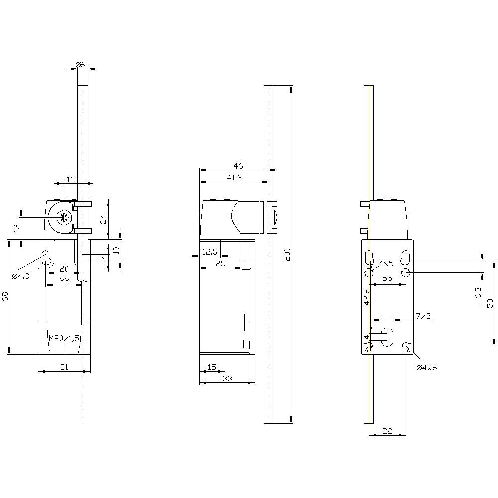 Siemens 3SE52320HK82 3SE5232-0HK82 Positionsschalter 6A Stangenhebel, Kunststoffstange IP65 1St.