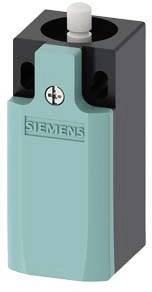 Ein rechteckiger, türkisfarbener Sensor oder Schalter mit Siemens-Logo, schwarzem Rahmen und zylindrischem Knopf oben.